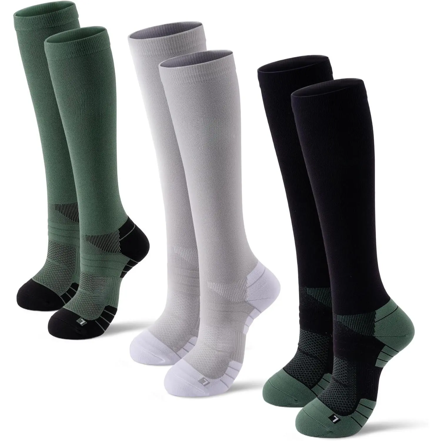 3 Pairs Knee High Compression Socks for Pregnancy, Nursing & Travel, 15-20mmHg Graduated Support for Women & Men, Knee Socks, Unisex, Knee-Length, Sock Set
