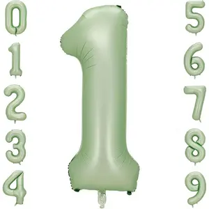 Sage Green 1 Number Balloon 40 Inch Large Helium Foil Mylar Balloons for Boy Girl Baby Shower Birthday Jungle Party Decorations