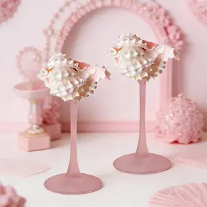 Handmade Seashell Wine Glasses, 2-Pack Stylish Pink Drinkware Stemware Set, Romantic Kitchenware for Wedding, Beach Party, Birthday