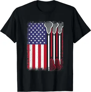 100%cotton Lacrosse American Flag Vintage Lacrosse Player T-Shirt for Women Kids Men