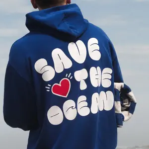 Deep Blue | The Cobalt Save the Ocean Hoodie | Blue Pullover Hoodie 100% Cotton Long Sleeve GOTS & Bluesign Certified Dyes American Made Menswear Sweatshirts