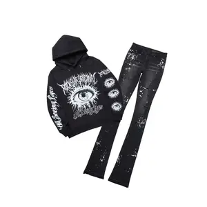 All Seeing Eyes Black/Black Hoodie/Super Stacked Flare Jean Set