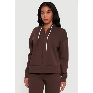 Solid Zip Front Hooded Sweatshirt