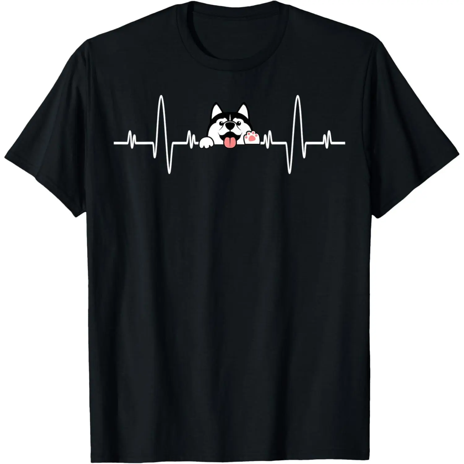 Men's Casual T-Shirt with Siberian Husky Heartbeat Print, a Lightweight Street Style Option for Everyday Outfits and Dog Enthusiasts