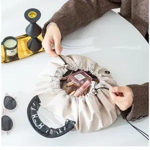 Foldable Waterproof Makeup Organizer Chic Portable with Handle Multi-Pocket Skincare & Cosmetics Travel Essential Zipper Closure