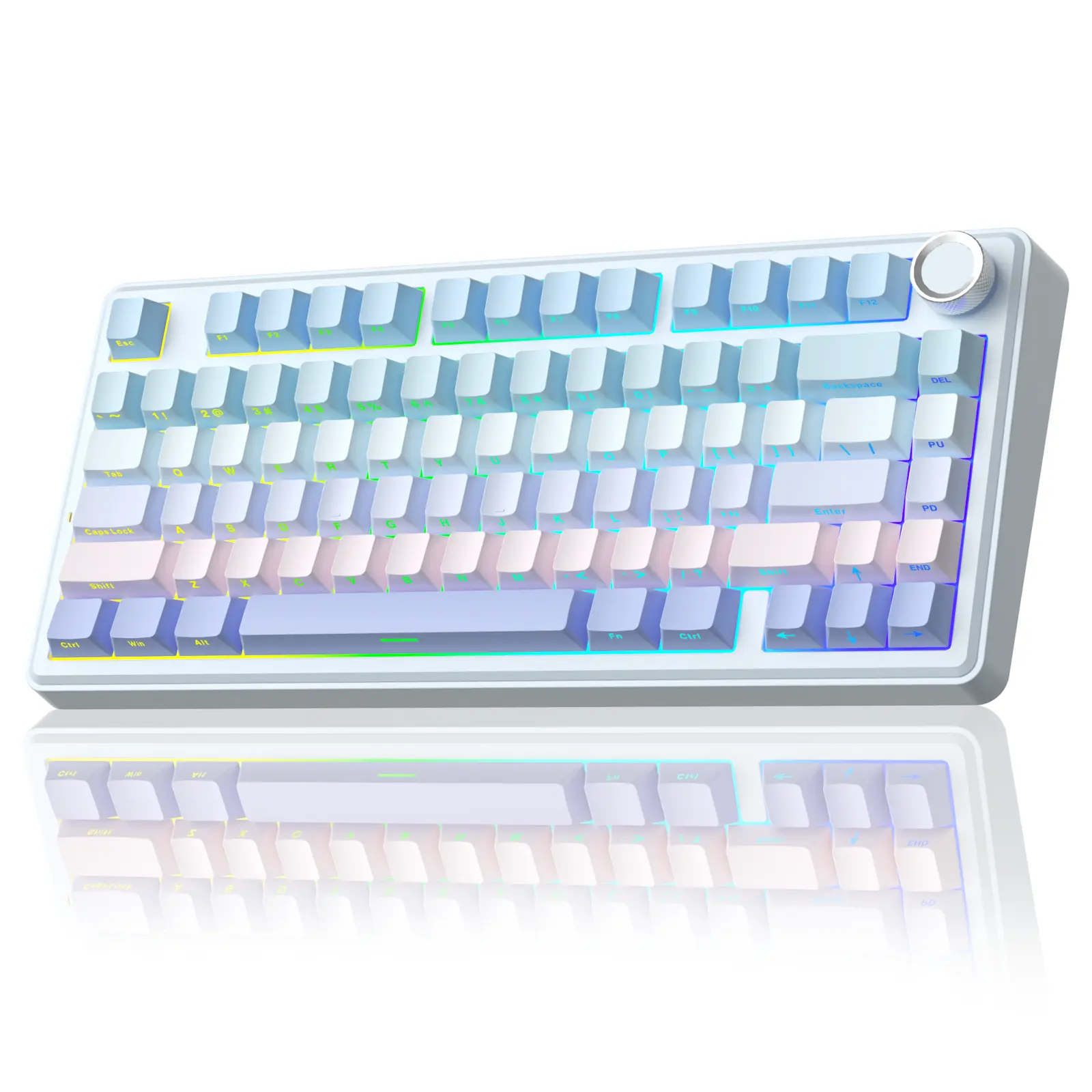 SOLAKAKA A75 Wireless 75% Mechanical Keyboard with Hot-Swapable Keys RGB Lighting Multi-Function Knob Sealed Keys PBT Keycaps Creamy Design