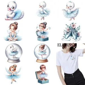 12 Pcs Cute Ballerina Heat Transfer Vinyl Iron on Stickers for T Shirts Jeans Hats Backpacks Easy Peel Ironing Decals for Clothes Crafting Supplies