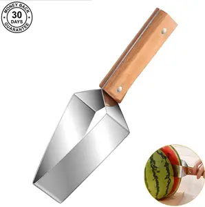 [100% Stainless Steel] Triangle Blade - Picnic & Camping - Ergonomic Fruit Slicer - Easy Watermelon Cutting - Wooden Kitchen Utensil