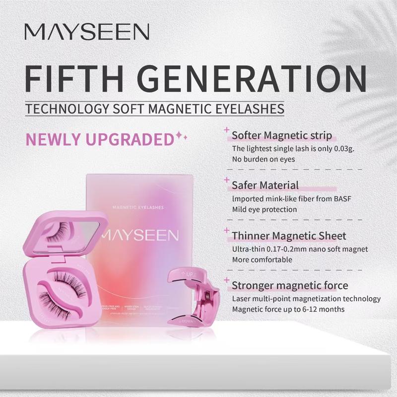 MAYSEEN Soft Magnetic Eyelashes, 11 Options, Eyelash Extensions with Applicator Kit, Reusable Magnetic Lashes, Glue-free, Waterproof, Lightweight, Fluffy Soft Magnetic Strip with Free Gifts: Eyelash Curler & Lash Setting Liquid, Gifts Pack, Cosmetic