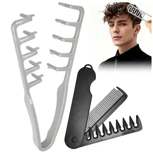 Textured Comb Set, Wide Tooth & Fine Tooth Dual-Use Hairbrush, Bangs Styling Accessory, Unisex Abs Plastic with Textured Handle