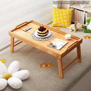 1pc Bamboo Bedside Folding Table, Adjustable Overbed Table, Breakfast Tray, Snack Tray, Laptop Desk, Tea Table, Multi-Functional Wooden Tray for Home, Dormitory, Sofa