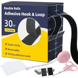 30Ft x 1 in Velcro Strips with Adhesive, Hook and Loop Strips with Adhesive, Double Rolls of Heavy Duty Interlocking Tape Fasteners Double-Sided Tape Strong Back Adhesive Mounting Tape (Black)