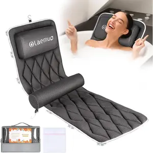 Full body bath pillow bathtub pillowsremovable lumbar cushion with 17 nonslip suction cups 4d air mesh fit any tub luxury bathroom accessoriesgrey