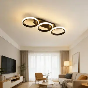 Three round LED modern ceiling light made of aluminum and silicone, 52.5cm white warm light ceiling light, suitable for dining rooms, living rooms, study rooms, bedrooms, spotlights, essential for home lighting