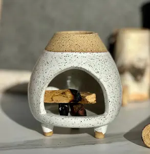 Handmade White Ceramic Chimenea: Incense and Candle Holder, Chimney, Palo Santo holder, Cone Incense holder