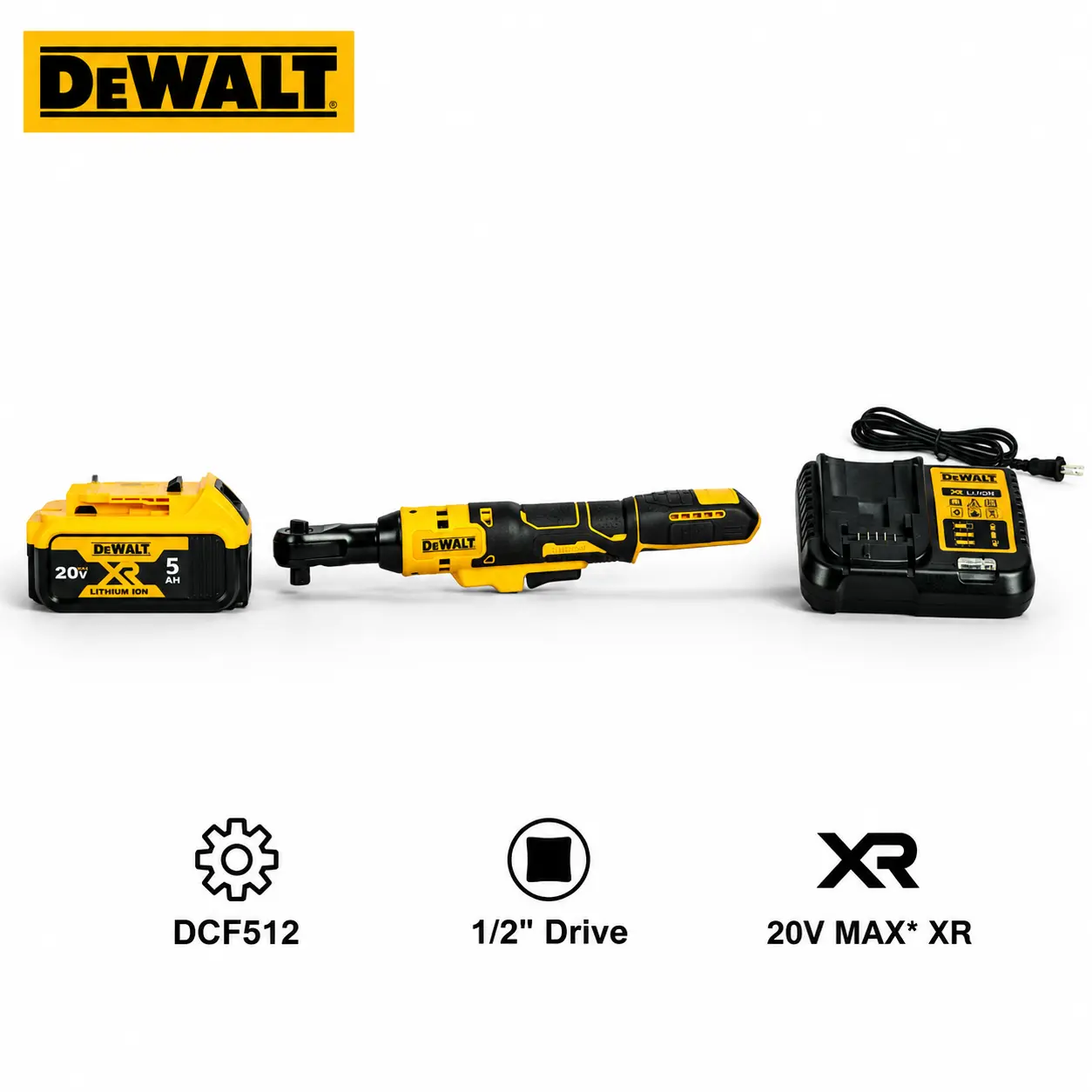 DEWALT DCF512 20V MAX 1/2 Inch Cordless Ratchet Wrench for Engine Bay Auto Repair, Brushless Power Tool Features 70 ft-lbs Torque Output Designed for Tight Space Bolt Removal Work construction