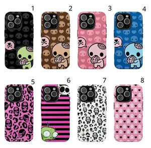 Y2k Kawaii EmO Z0mble Phone Case Phone Case l Pink Black Polka Dot Skull PatternProtective Cover For iPhone 11 12 13 14 15 16 17Pro Max