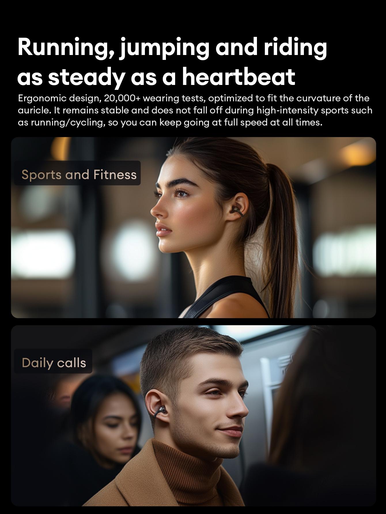 AOC ACD1501 Clip-On Wireless Headphones with 2025 Bluetooth 6.0, Faster & Stable Connection, Low Power Use, IPX5 Waterproof Audio Earbuds for Music & Calls, Comfortable for Sports & Workouts