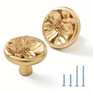 Satanga Flower Cabinet Pulls Handle Knob Drawer for Kitchen Dresser Wardrobe Bathroom and Cupboard One Hole Hardware Knobs for Girl Easy Installation Pack of 10 Champagne Bronze