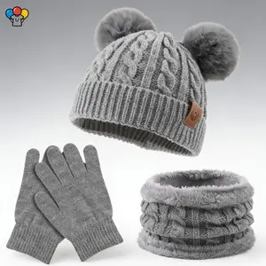 HER-Kids Winter Beanie Hat Scarf Gloves Set Knit Warm Toddler Winter Cap Gloves Neck Warmer for Boys Girls 1-8 Year Old