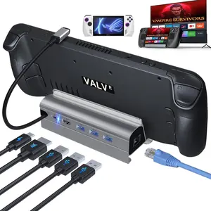 Docking Station for Steam Deck ROG Ally, 6 in 1 Stream Deck Dock with HDMI 2.0 4K@60Hz, 1000Mbps Gigabit Ethernet, 3 USB-A 3.0 and 100W Full Speed  USB-C Port Compatible with Valve Steam Deck