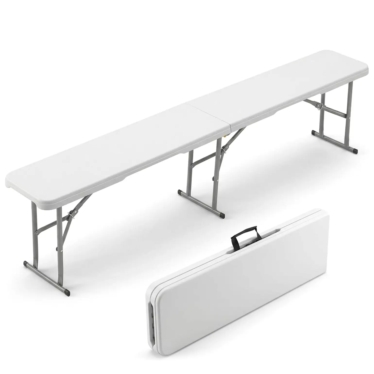 6ft Folding Bench Heavy Duty Fold in Half Benches Safety Lock Handle Plastic Portable Outdoor Picnic Bench Party Events Sports Dining 330lbs Capacity White Patio Furniture Apartment Patio Furniture