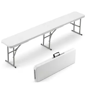 6ft Folding Bench Heavy Duty Fold in Half Benches Safety Lock Handle Plastic Portable Outdoor Picnic Bench Party Events Sports Dining 330lbs Capacity White