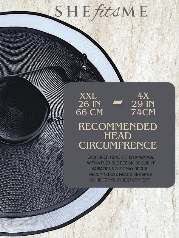 Women's flex sun straw hat with oversized 9in wide brim and Removable Chin Strap. XXXL 4X for big heads. Rollable floppy beach hat- UPF50+