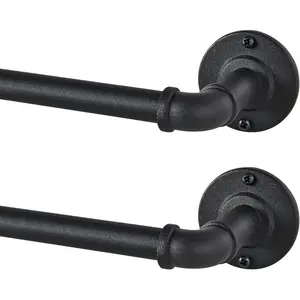 2 Pack Industrial Curtain Rods for Windows 48 to 84 Inches, Blackout Wrap Around Curtain Rod, for Indoor and Outdoor, 5/8 Inch Diameter, 35 to 75 Inches, Black