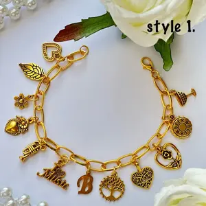 High Quality Charm Bracelet with Custom Initials & Unique Charms for Music Lovers, Includes Butterfly and Leaf Charm, Gold Or Silver Stainless Steel Finish fashion personality