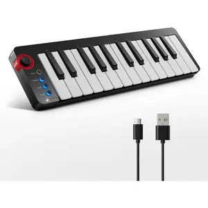 Mini MIDI Keyboard, N-25 25 Key MIDI Controller for Beginner with Velocity- Mini &Light-up Rocker&Music Production Software, Small Controlador MIDI with 40 Teaching Courses