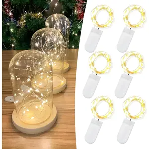6 Pack 7FT 20 LED  Operated Fairy Lights, Warm White Mini String Lights with  Wire, Twinkle & Firefly Lights for Mason Jars, Wedding, Party, Christmas Decoration, Centerpieces
