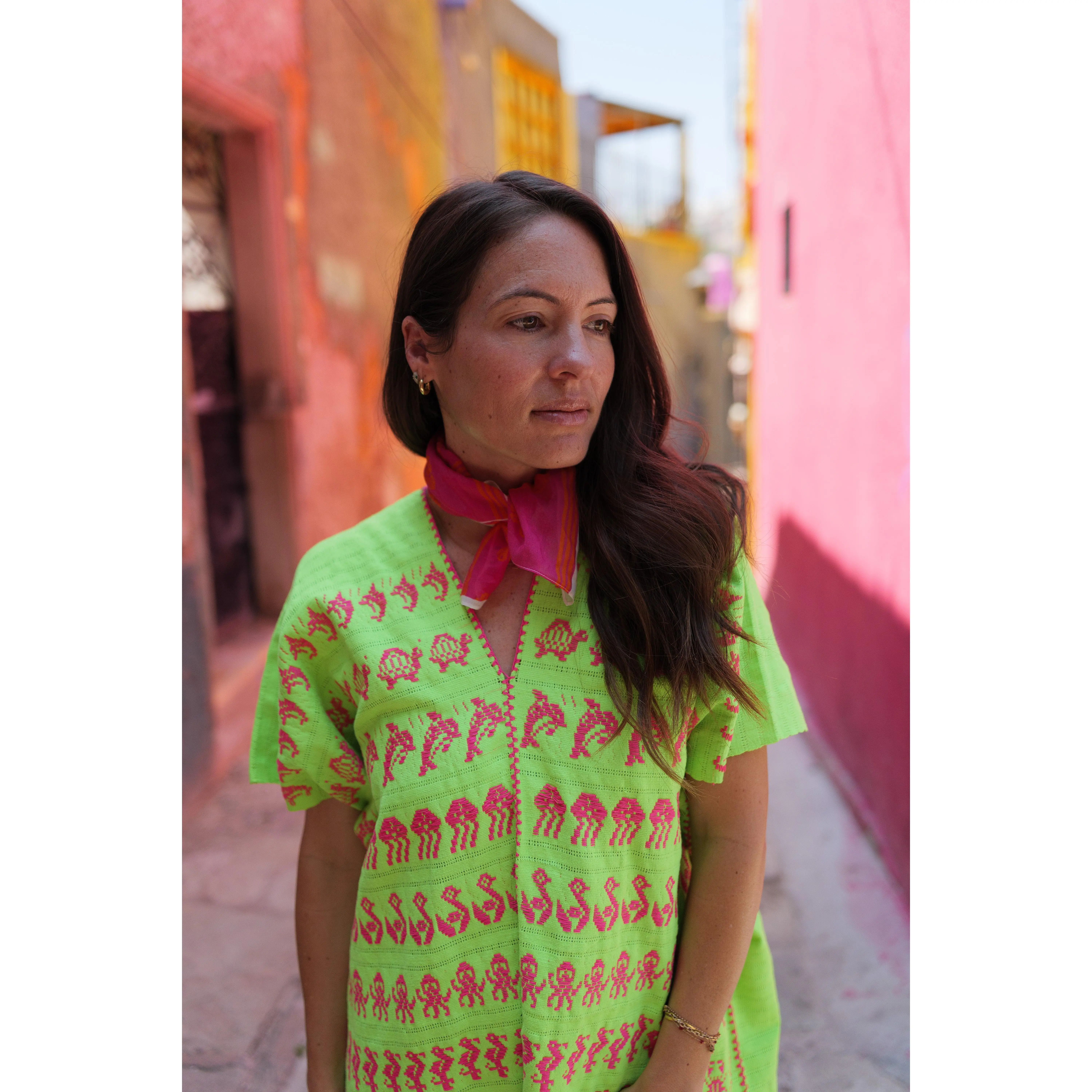 Mar y Sol Mini Caftan Yellow w Pink