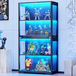 MIIFUNY Display Cabinet with Glass Doors, Storage Cabinet with 3 Color Light, 4-Tier Curio Cabinet&Bookcase for Collectibles, Toys, Books, for Playroom, Bedroom, Study Room, Black