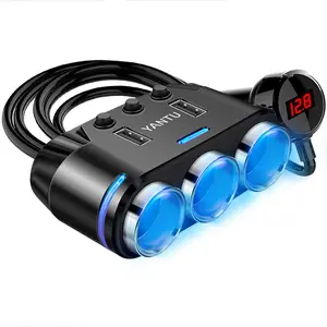 Cigarette Lighter Adapter & Splitter with 150W 3-Sockets & LED Ambient Lighting, Dual USB Fast Charging Car Outlet 12V, Car Cigarette Lighter Socket Plug Extension for Vehicles