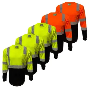5 PACK - Safety Reflective High Visibility Long Sleeve T Shirt for Men Construction Work Shirts ANSI Class 3 - HiVis - ST915