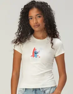 RSQ Disney Stitch Beach Scene Womens Embroidered Baby Tee