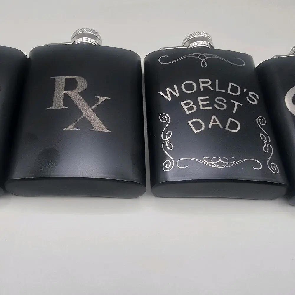 Handmade Laser Engraved Father’s Day Flask Gift | 4 oz Black Stainless Steel Flask with Funnel