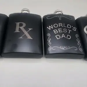 Handmade Laser Engraved Father’s Day Flask Gift | 4 oz Black Stainless Steel Flask with Funnel
