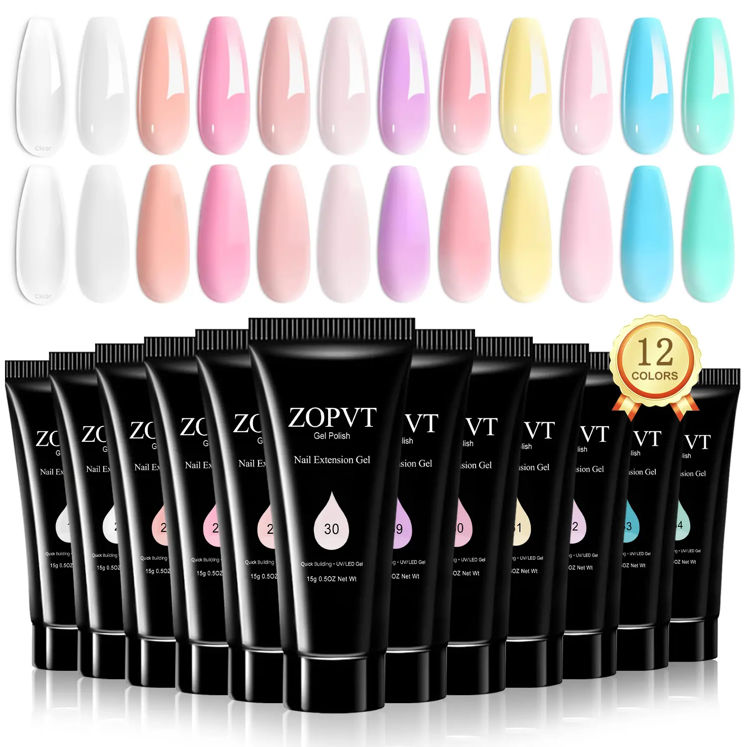 Zopvt Nail Polish Set, Builder Nail Gel, 12 Colors Poly Gel Extension Kit, Nail Extensions, Nail Extension Art, Beginner Friendly Manicure Tools, Long-Lasting Nail Care Essentials, Nail Art Supplies