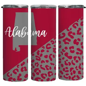 Alabama Burgundy and Gray 20oz Sublimated Stainless Steel Tumbler BPA free with lid and straw Drinkware Flasks Portable Bottled Bottles Mug Water Bottles Tumbler  WashableReusable insulated Cup Roll Tide Stylish Lightweight