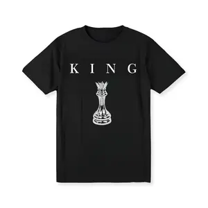 KING Men'S 180GSM Cotton T-Shirt - Black Chess King Graphic Print, Casual Short Sleeve Round Neck Tee For Casual Attire