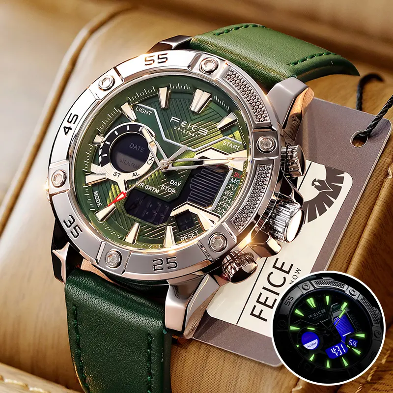 FEICE Men's Skeleton Automatic Watch, Business Casual 50M Waterproof Wristwatch with Luminous Dial, 46mm Stainless Steel Case and Comfortable Rubber Strap, Analog Mechanical Watches,