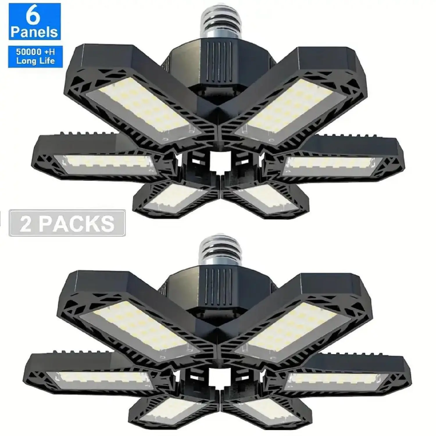 Deformable Ceiling Lighting LED Garage Lights Bulb, 6500K Shop Light With 6 Adjustable Panels LED Garage Lighting Basement Barn E26/E27 LED Lamp For G