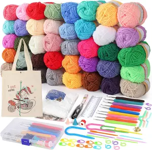 Crochet Kit with Crochet Hooks Yarn Set -  Bundle Includes 40 Colors Crochet Yarn Balls, Crochet Kit, Accessories Kit, Crochet Bag and Lot More - Starter Pack for  Adults