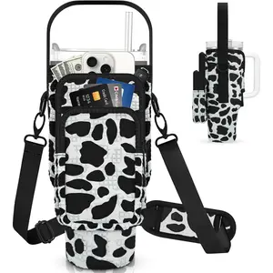 Water Bottle Carrier Bag with Phone Pocket for Stanley 40/30 oz Tumbler,Neoprene Water Bottle Holder Cross-boday Bag with Adjustable Shoulder Strap& Handheld Strap for Stanley Cup Accessories