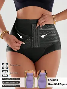 1pc High Waist Shapewear Panty For Women, High Waisted Shapewear, Waist Cincher Shapewear, Breathable Polyester Spandex Fabric, Front Hook Closure, Striped Mesh Lift Tummy Control, Waist Shaping, Comfortable Daily Wear
