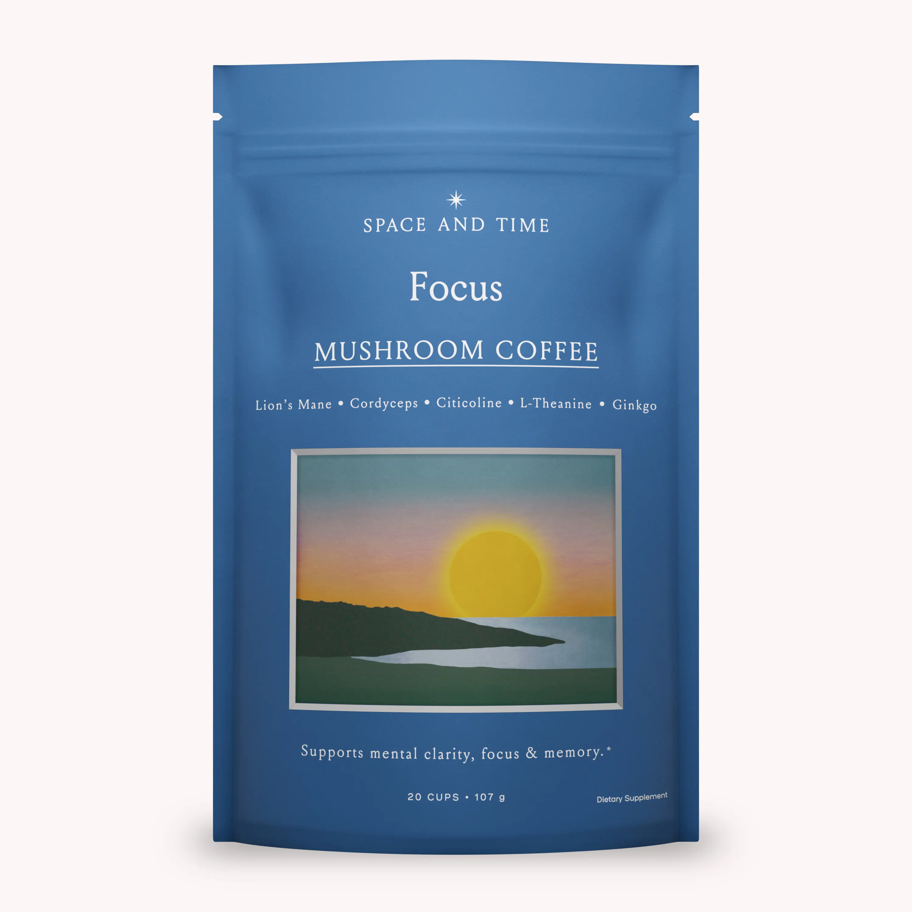 Space And Time - FOCUS - Mushroom Coffee - Adaptogenic Drink Blend for Focus, Enhanced Cognitive Function and Prolonged Productivity - Packed with Natural Nootropics like Lion's Mane, Cordyceps, Citicoline, L-Theanine, Ginkgo - 20 servings (3.75 Oz ) Cold