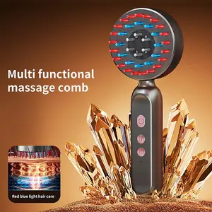 Multifunctional Red and Blue Light Electric Massage Comb - Hair Care Device with Three Levels of Vibration Massage. Red Light Promotes Circulation, Blue Light Controls Oil. Head Meridians Unblock, Scalp Care Tool. Home Portable Rechargeable Hair Therapy D