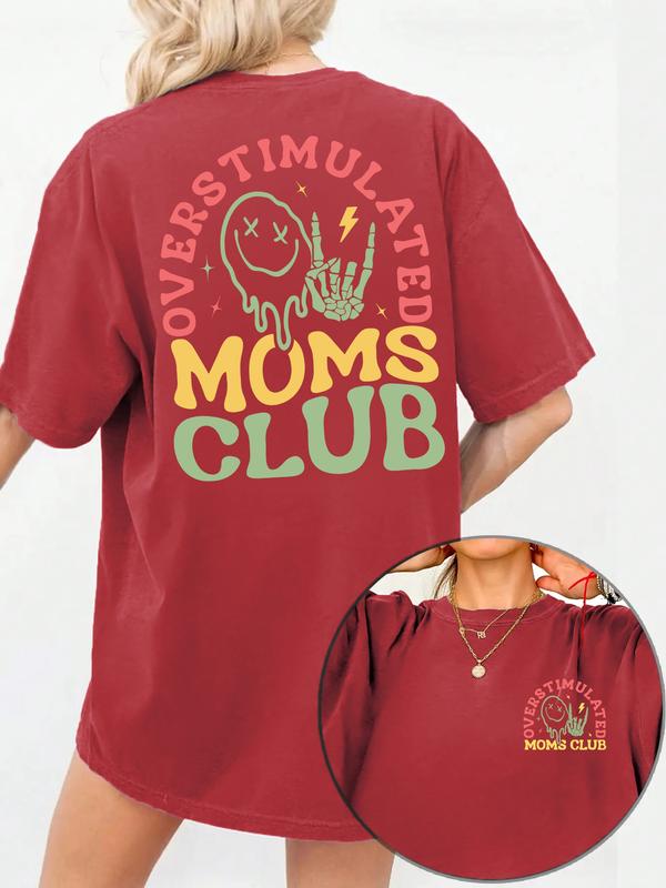 Women's Overstimulated Moms Club Round Neck Graphic Tee, Vintage Trendy Casual Short Sleeve T-shirt for Daily Wear, Ladies Summer Outfit, Top Women's Overstimulated Moms Club Round Neck Graphic Tee, Vintage Trendy Casual Short Sleeve T-shirt for Daily Wear, Ladies Summer Outfit, Top